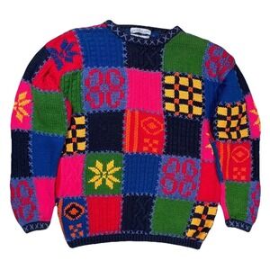 Northern Isles Women's Handknit Multicolor Sweater Sz S Patchwork Granny Cottage